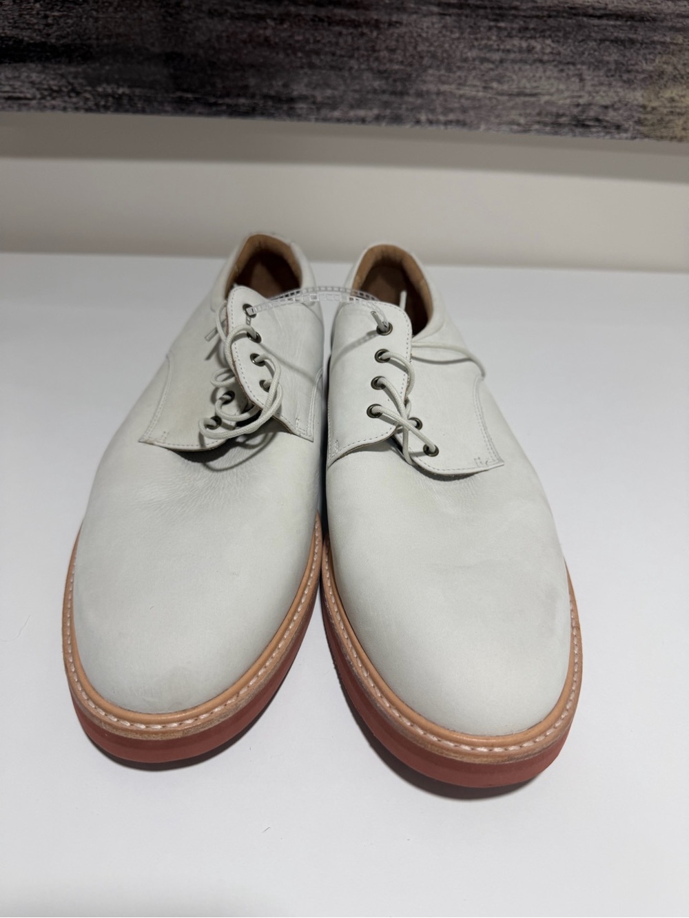 G.H. Bass & Co. Light Gray Leather Derby with Tan Sole